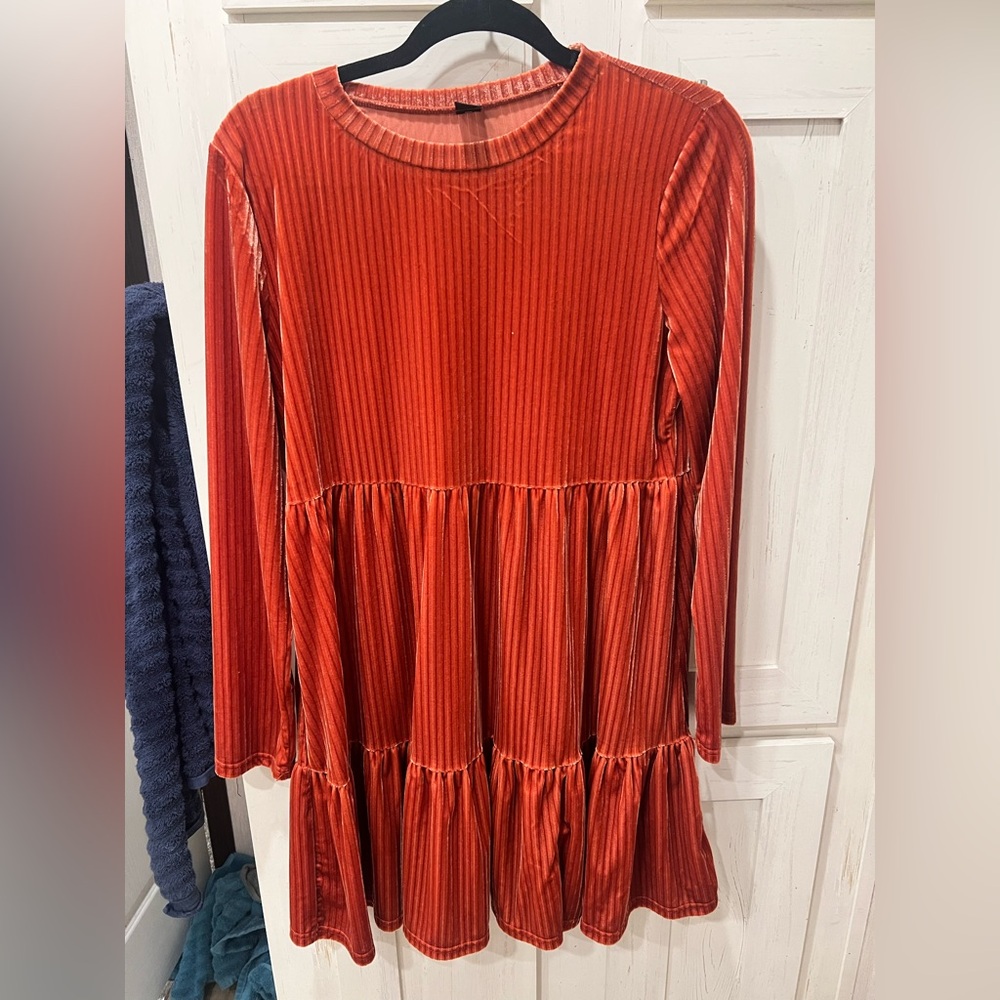 SHEIN Red/Orange Velvet Long Sleeve Dress